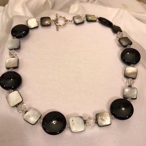 Genuine Onyx, Mother of Pearl, Swarovski Necklace